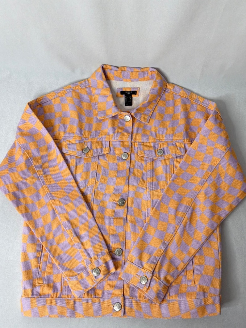 Forever 21 Kids Girls Checkered Orange/Purple Denim Jacket Size 13/14